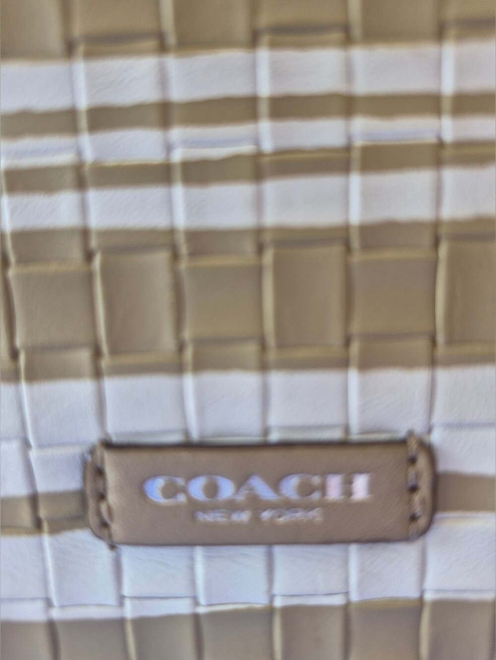 COACH 👜 BLEEKER "RILEY" 👜 Embossed Woven Leather Pocket Clutch ⭐️ Fawn/White - Picture 2 of 15